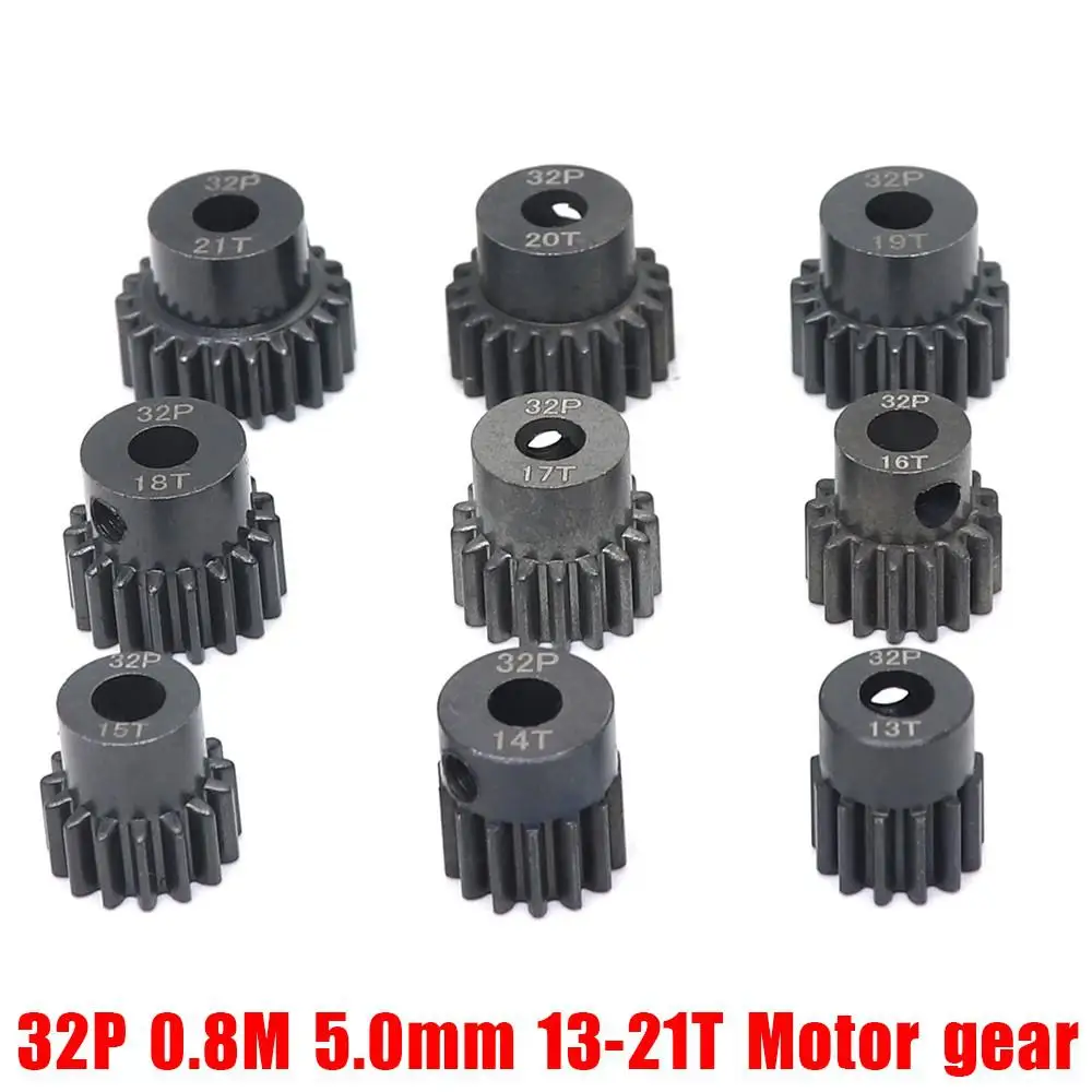 32P M0.8 5mm 13T 14T 15T 16T 17T 18T 19T 20T 21T Black steel metal Pinion Motor Gear For 1/10 slash TRX4 Rc Model Car Motor