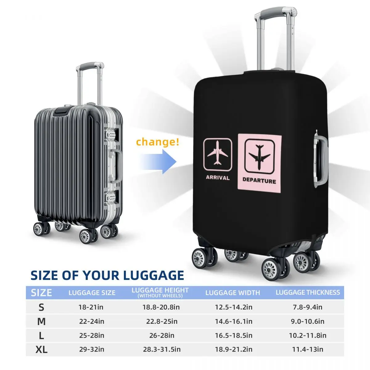 Arrival Departure Airplane Decor Suitcase Cover Protection Elastic Travel Luggage Protector Covers for 18-32 Inch