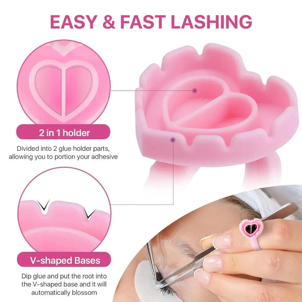 100 piezas de anillos de plástico desechables en forma de corazón para pegamento, taza para extensión de pestañas, soporte de pigmento para tatuaje 3