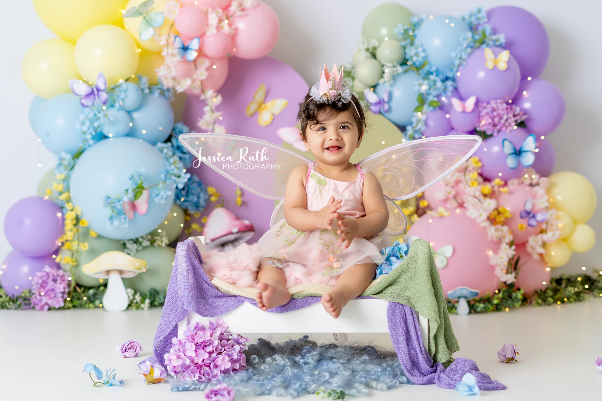 Spring Fairy Garden Balloons Backdrops Kids Girl Photography Child Birthday Cake Smash Photocall Floral Butterflies Backgrounds