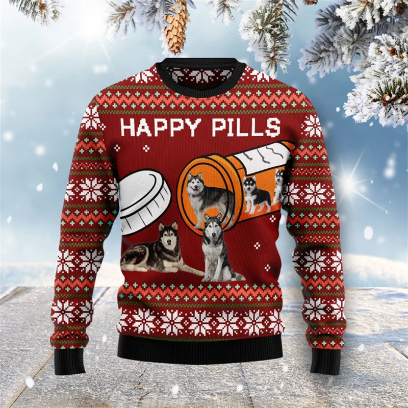Men Women merry christmas Sweatshirt Santa dog Husky Ugly Sweater Unisex Pullover Holiday Xmas Party Jumper Hoody outfit