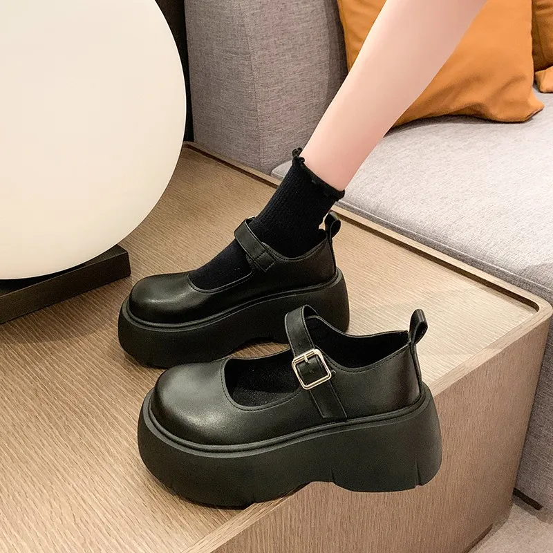 Female Shoes 2024 New Female Spring Fall High Heels Block Platform Shoes Women\'s Office Patent Leather Casual Vulcanized Sheos