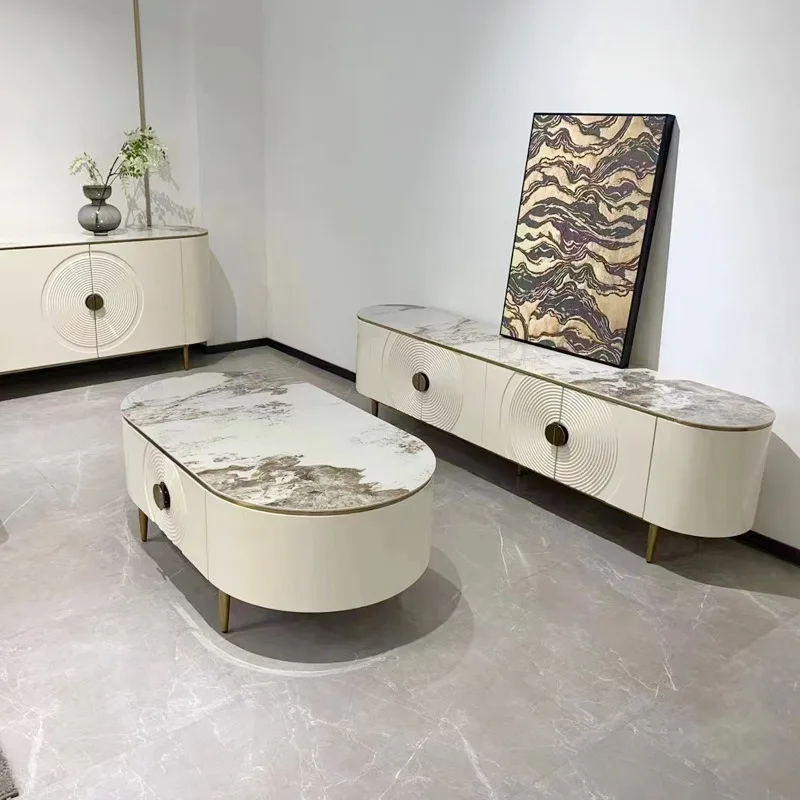 Combinaison de table basse post-moderne simple et légère, meuble TV de luxe pour salon, meuble de sol haut en dalle de roche de style Hong Kong