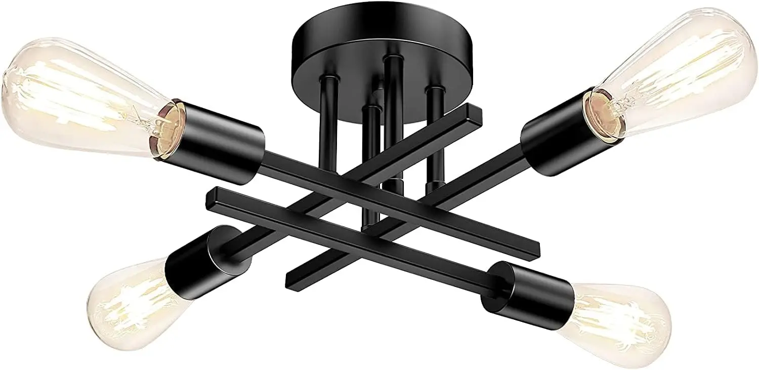 

Semi Flush Mount Ceiling Light Matte Black, Modern Sputnik Close to Ceiling Light, 4-Light E26 for Bedroom Kitchen Living Room Dining Room