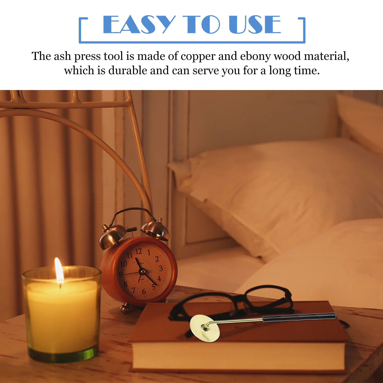 

Wood Handle Incense Press Tool Copper Made Long Handle Ash Presser for Incense Burner Smooth Surface Easy to Use Non Deforming