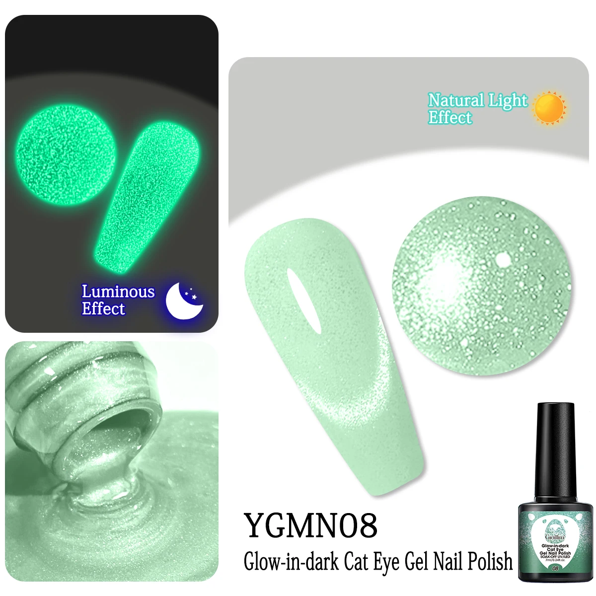 ยาทาเล็บเรืองแสงในที่มืด Groillim สีลูกกวาดสดใส ติดทนนาน ความเรืองแสงสูง สีเข้มข้น / สำหรับตกแต่งเล็บด้วยไฟ LED