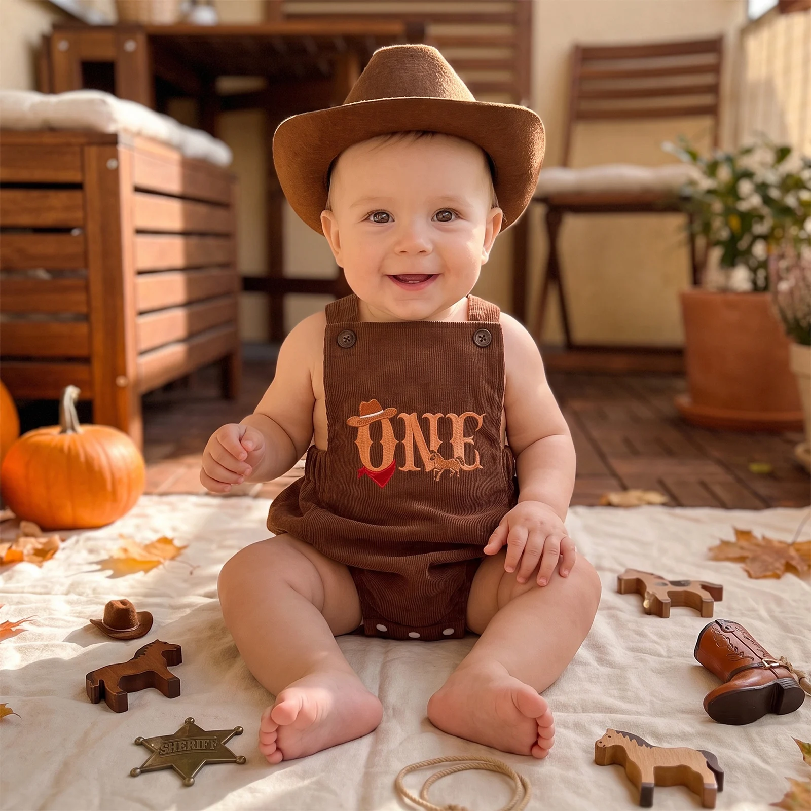 Infant Baby Boy Birthday Romper Embroidery Sleeveless Western Jumpsuit
