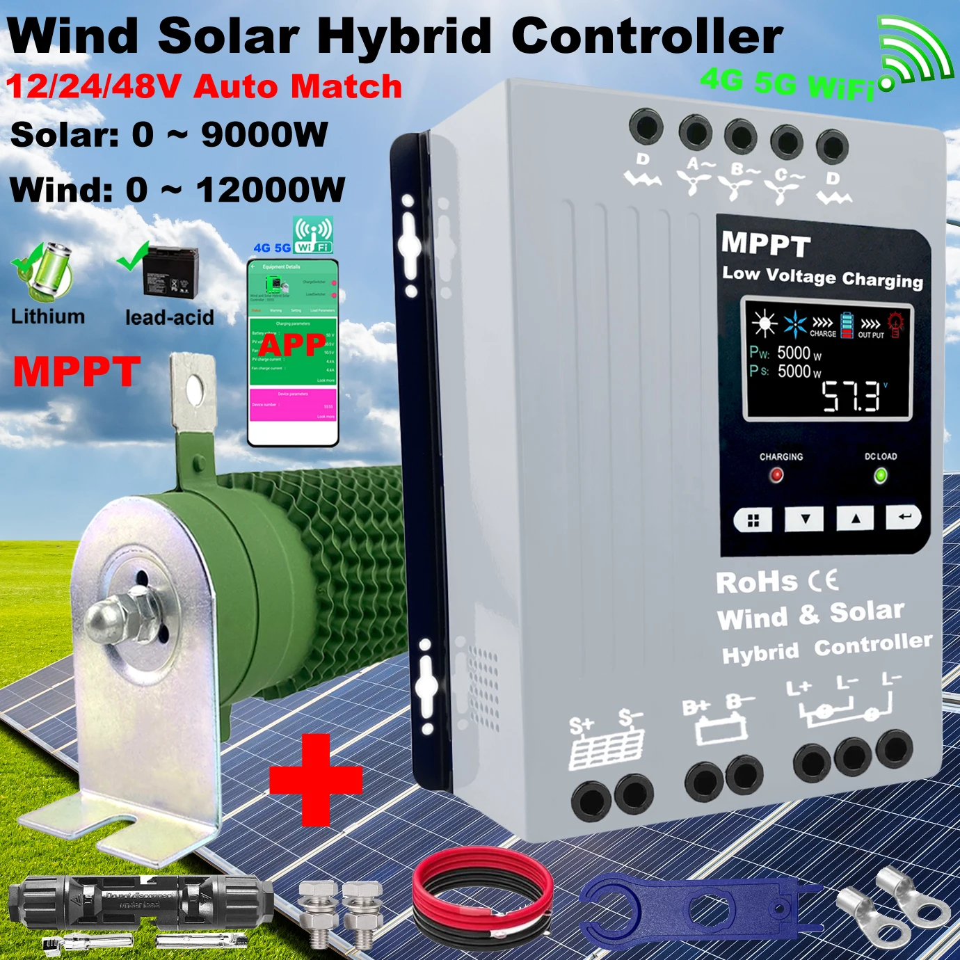 

3000-9000 Вт WIFI гибридный контроллер заряда солнечного ветра система питания MPPT солнечный регулятор для литиевой свинцово-кислотной батареи 12 В 24 В 48 В