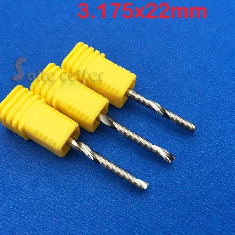 Free Shipping NEW 5Pcs 3.175 x 22mm HQ Carbide CNC Router Bits, Single Flute Spiral Cutters, End Mill Tools for Wood Acrylic PVC