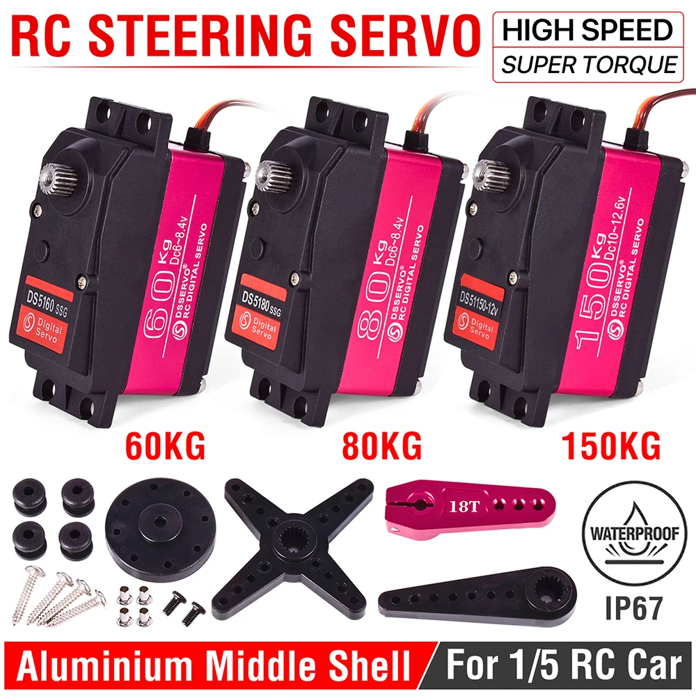 RC Steering Servo High Torque Servo Waterproof 60Kg 80Kg 150Kg 1/5 1/6 servo HV Metal Digital for  HPI Baja 5B SS RC Car