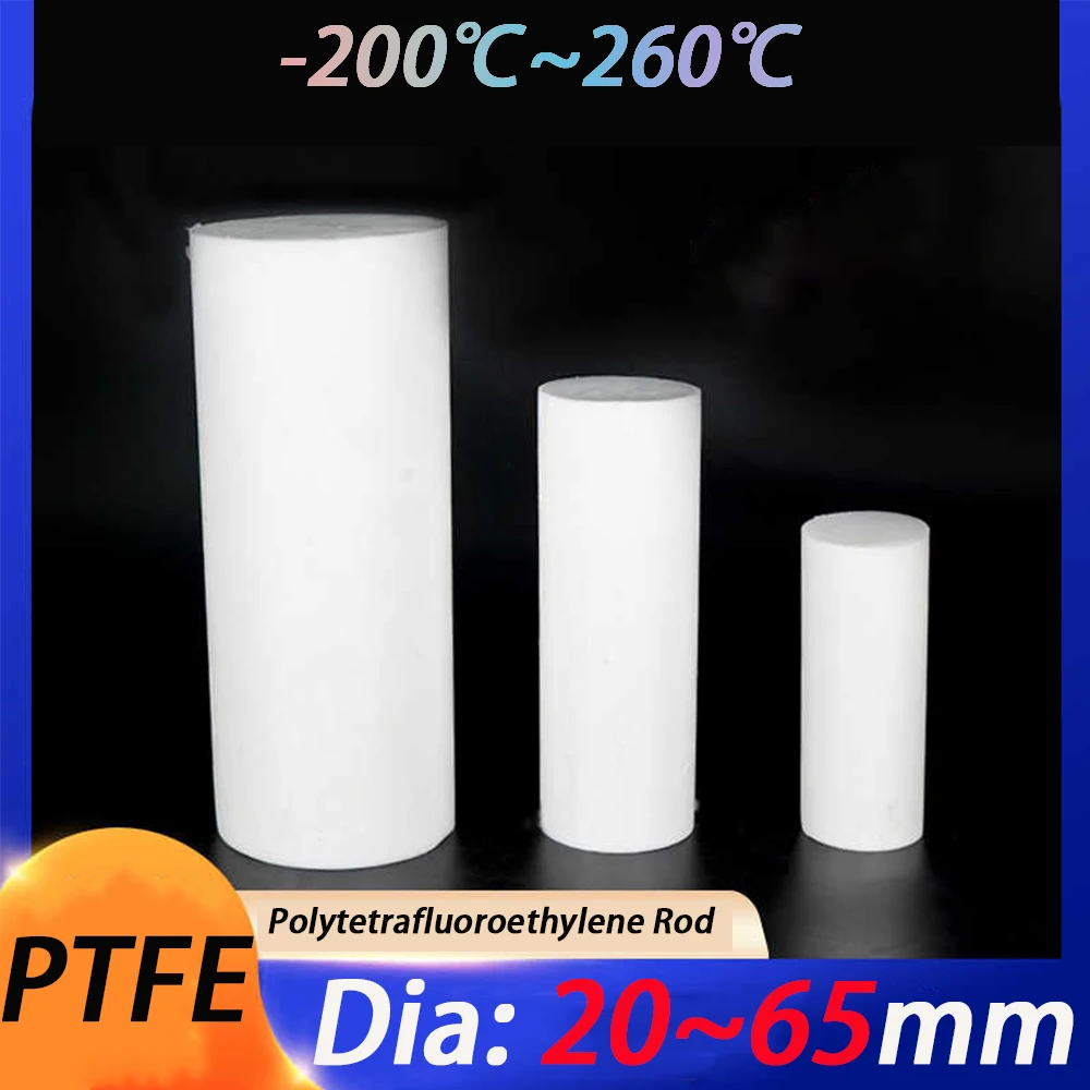 1Pcs PTFE Rod Dia 20~65mm White Polytetrafluoroethylene Rod Environment-friendly Non-toxic DIY PTFE Plastic Rod Length 100-500mm