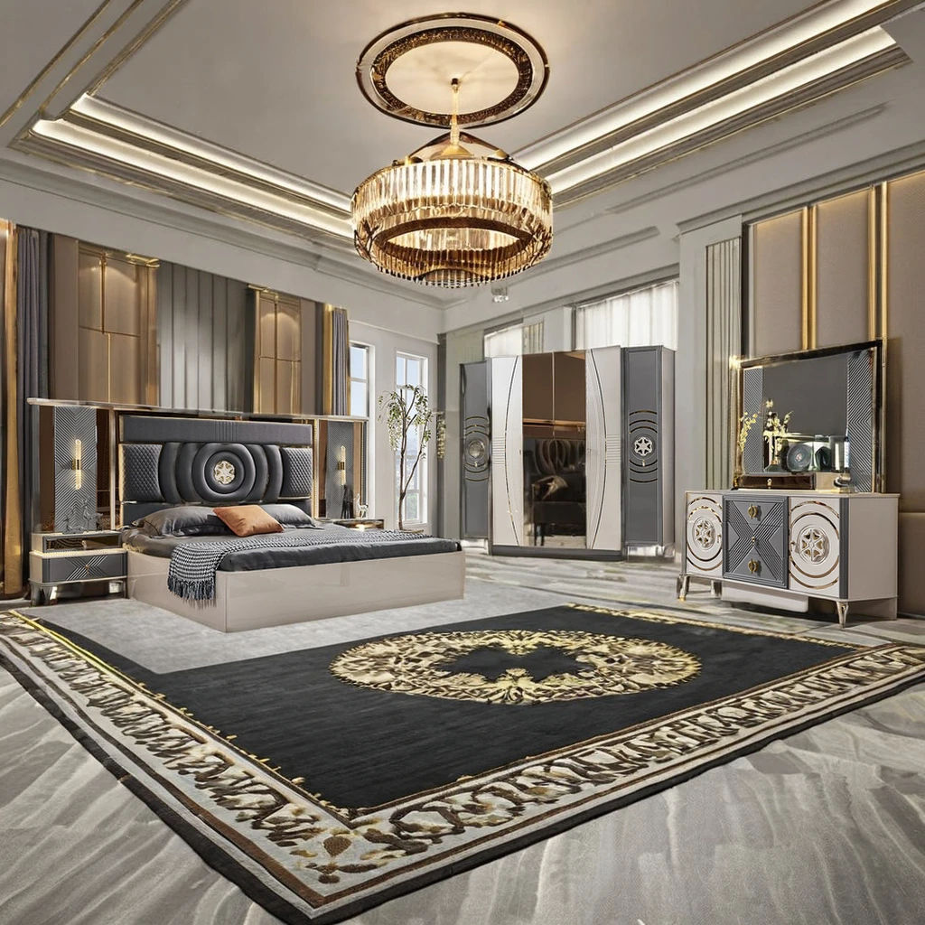 Modern Nordic Style Luxury King Size Bedroom Set with Storage Adjustable Height MDF Wood Construction-Comfortable Home Furniture