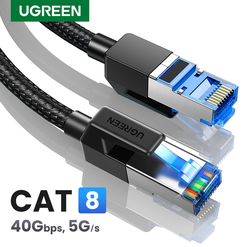 UGREEN CAT8 Ethernet Cable 40Gbps 2000MHz CAT 8 Networking Cotton Braided Internet Lan Cord for Laptops PS 4 Router RJ45 Cable