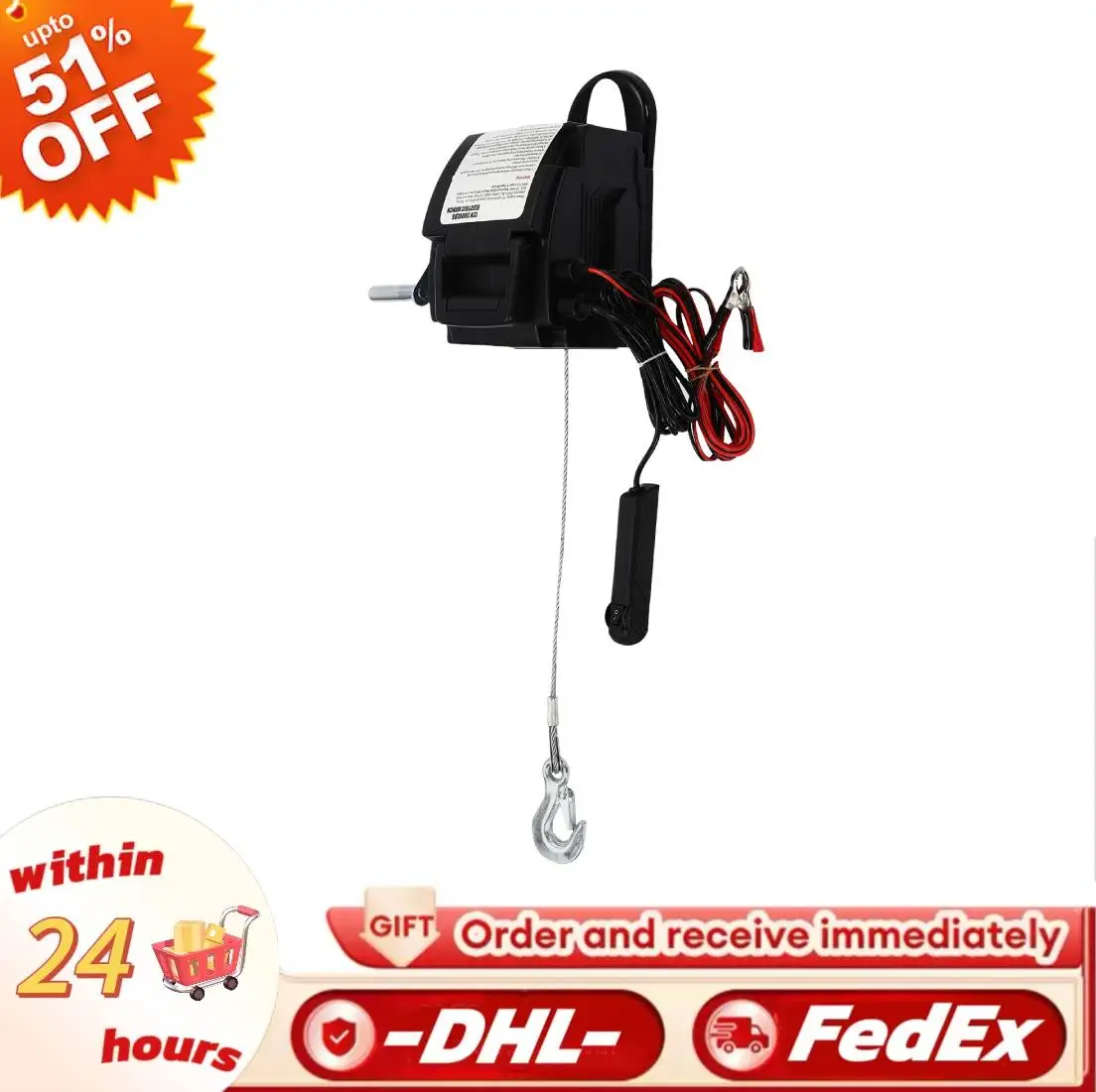 

300W 12V Unidirectional electric winch Black Permanent Magnet Copper DC Motor with Wire Control or Hand Control