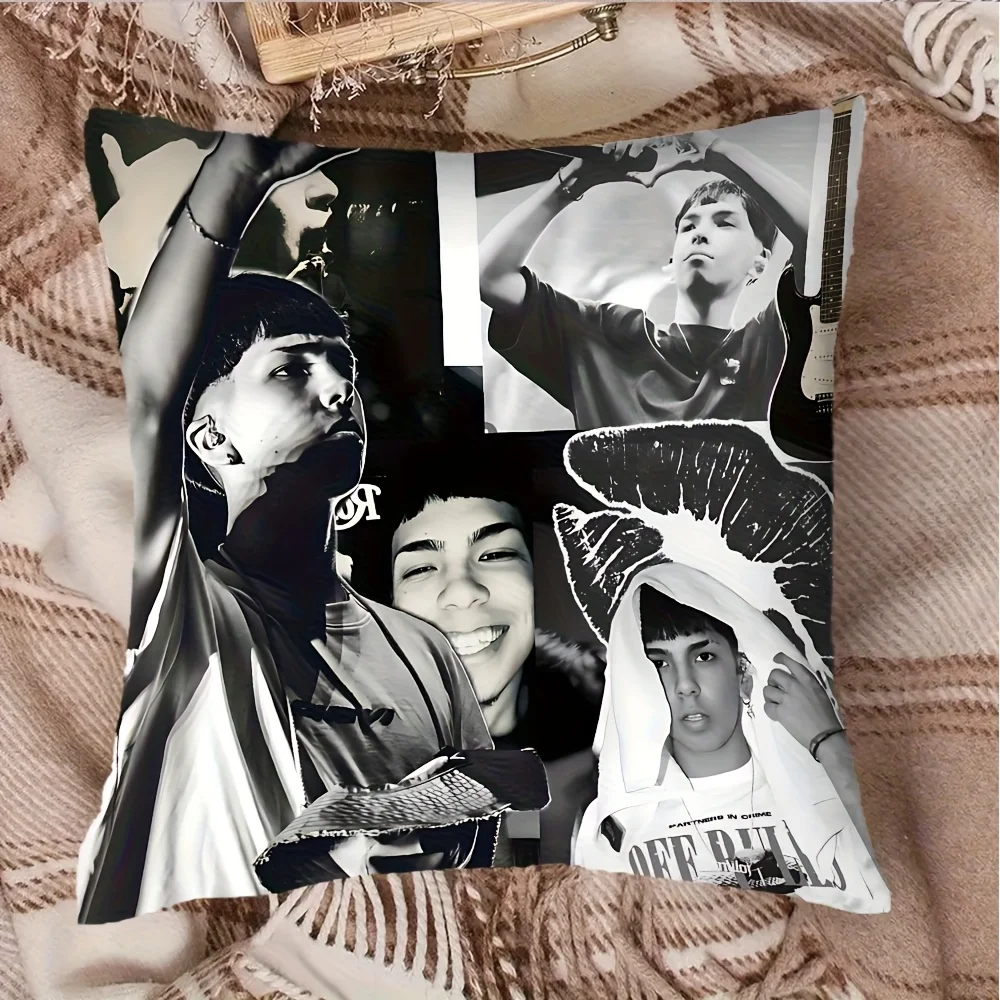 1pc Peso Pluma Collage Throw Pillow Cover, 2D Double-Sided Print Polyester Pillowcase, Black White Singer Collage Cushion Case,