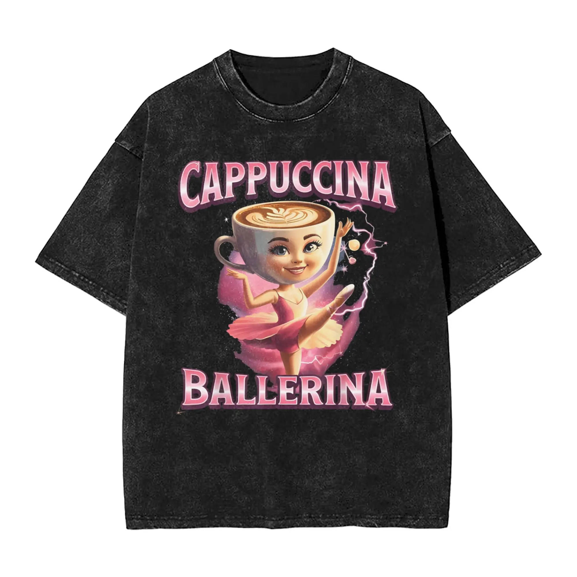 Streetwear Washed T-Shirt Funny Cappuccina Ballerina Cappuccino Dancer Coffee  Cotton T Shirts Fashion Tee Shirt Top Tees