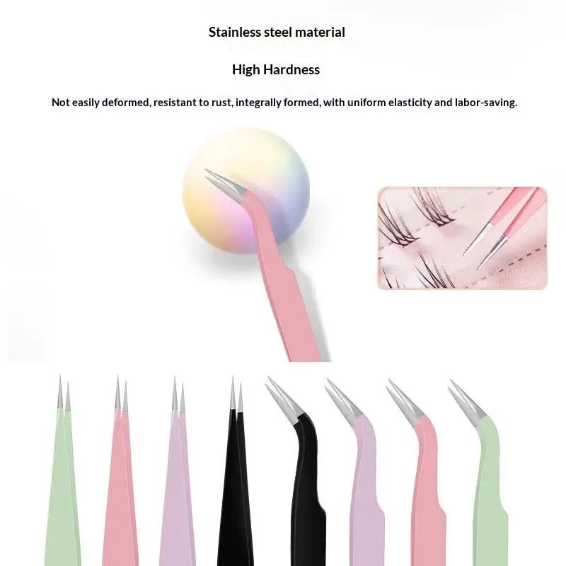 Stainless Steel Eyelash Tweezers Curved Straight Head Non-magnetic Lashes Extension Nail Makeup Tools Beauty Kit