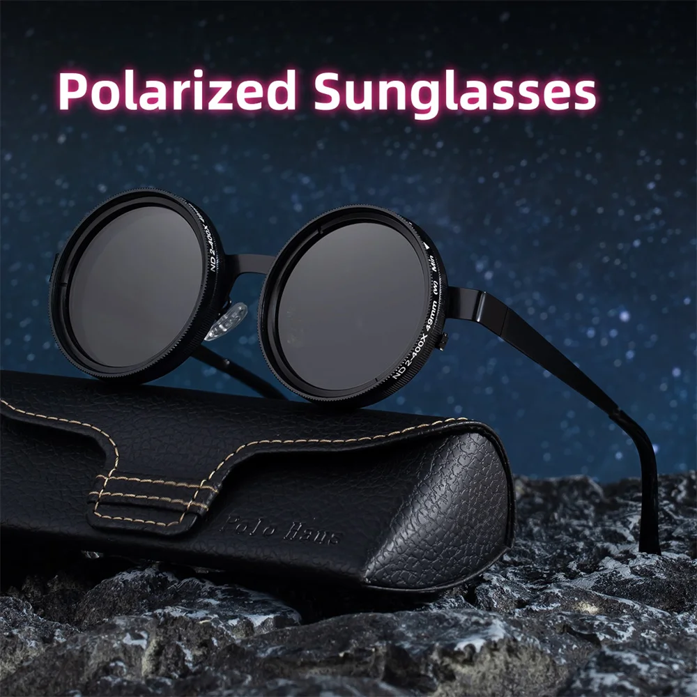

New ND Filter Sunglasses ND9 Adjustable Polarized Dimming Sun Glasses Vintage Round Frame Glasses Men Fishing Driving Outdoor