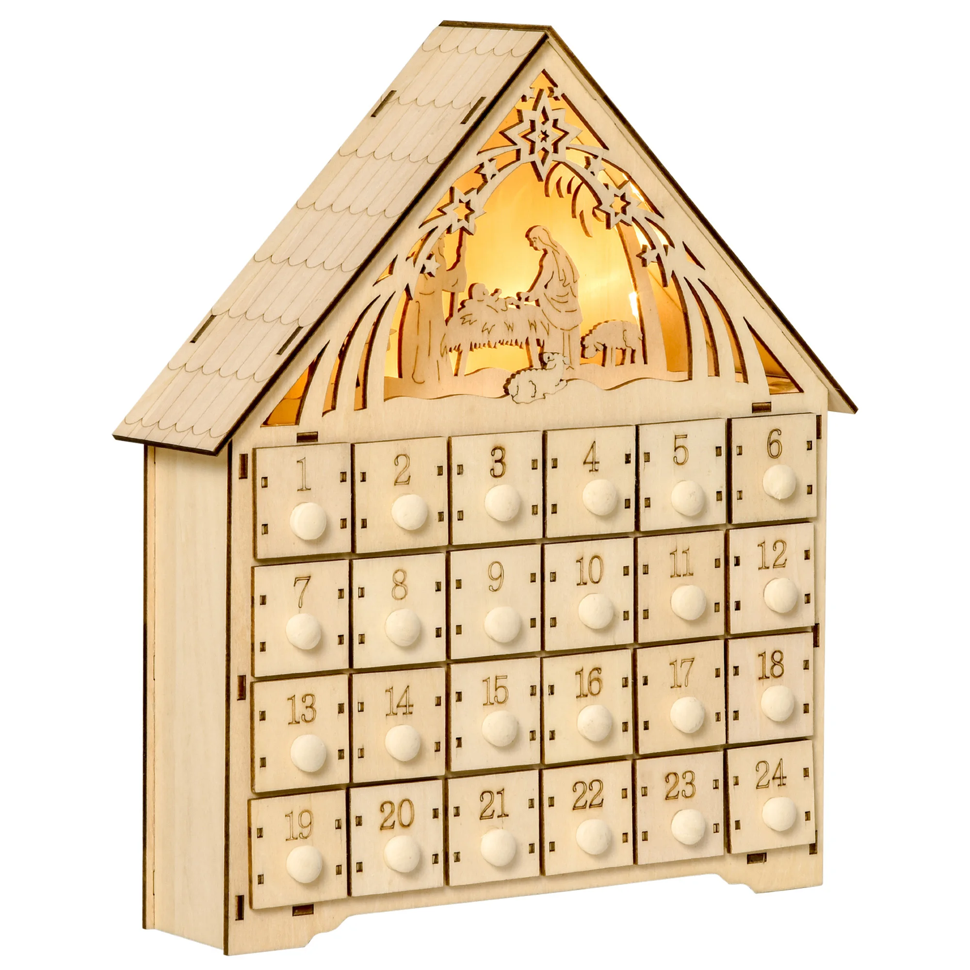 HOMCOM wooden advent calendar with lights and 24 countdown boxes