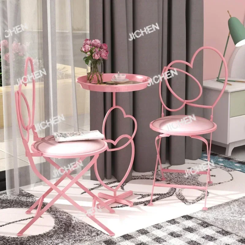 JCロマンティックピンクウェブセレブリティミルクティーショップコーヒーテーブルビューティーネイル補助テーブルと椅子北欧ホームバルコニーテーブル