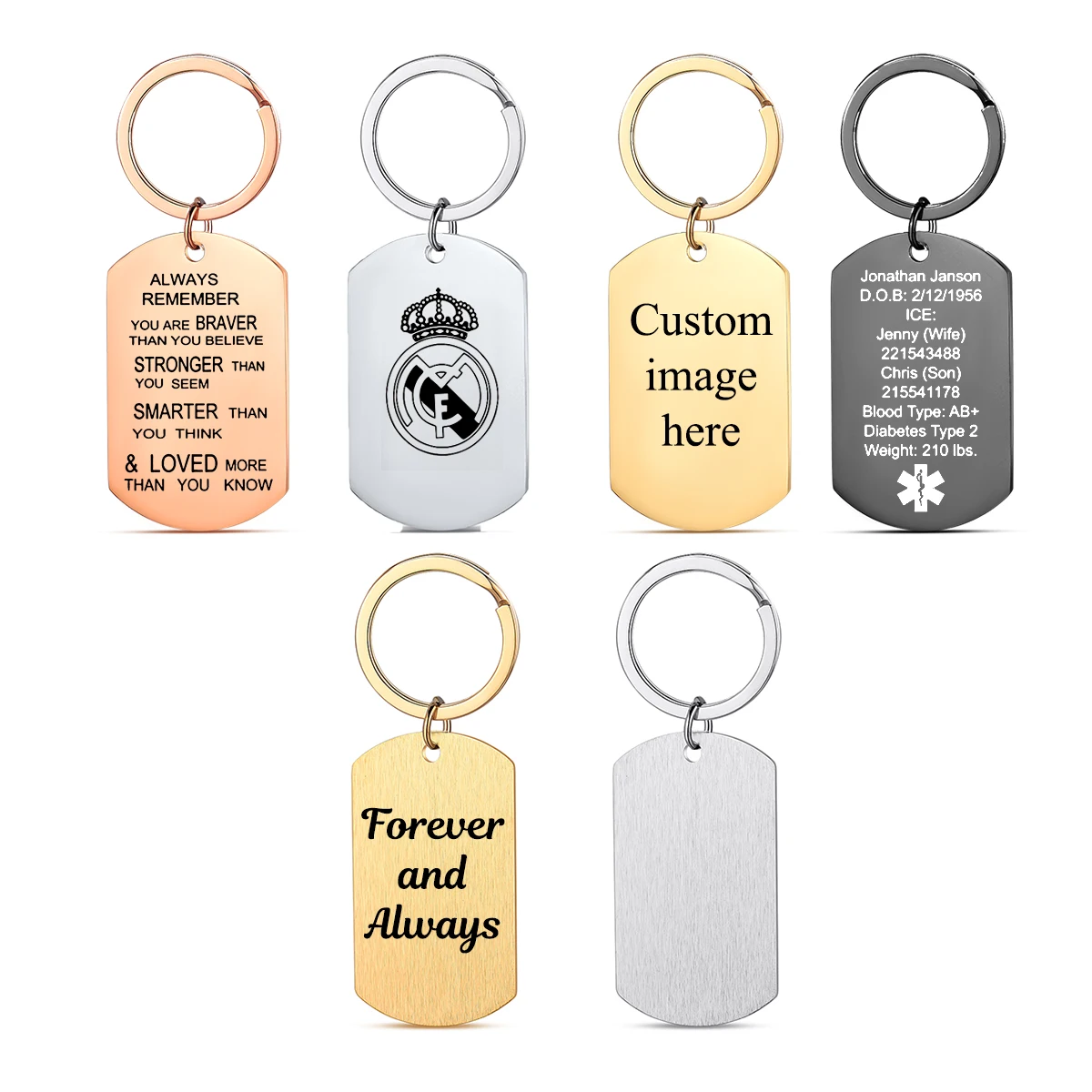 1pcs Custom Engraved Stainless Steel Military Army Keychain Rectangle Tag For DIY Schoolbag Car-key Prevent Loss Keyring Jewelry
