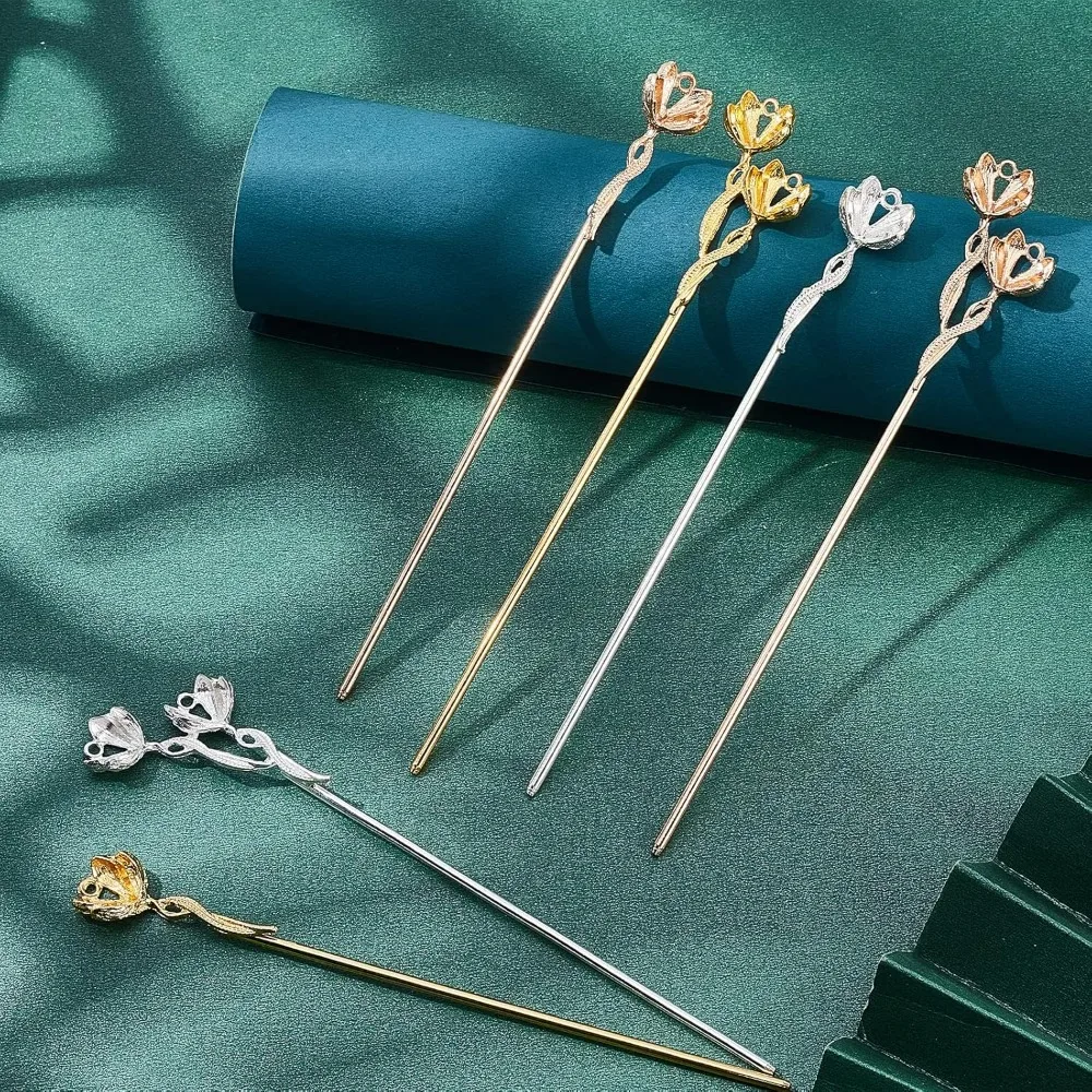 12pcs Hair Sticks 2 Style Flower Shape  Forks 3 Colors Chopsticks Metal Vintage  Pins Decorative  Bun Holders