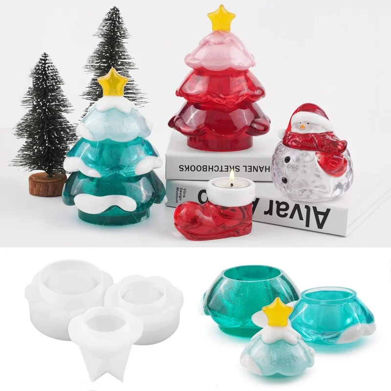 New Christmas Storage Silicone Mold Christmas Tree Candle Aromatherapy Jar Gypsum Resin Molds Home Decor Handmade Storage Box