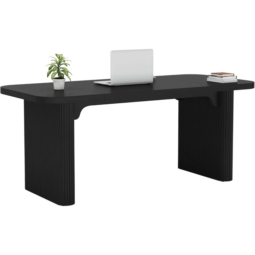 Scrivania direzionale da 62", grande scrivania per computer da ufficio con doppio piedistallo, tavolo da scrittura rettangolare moderno e semplice.