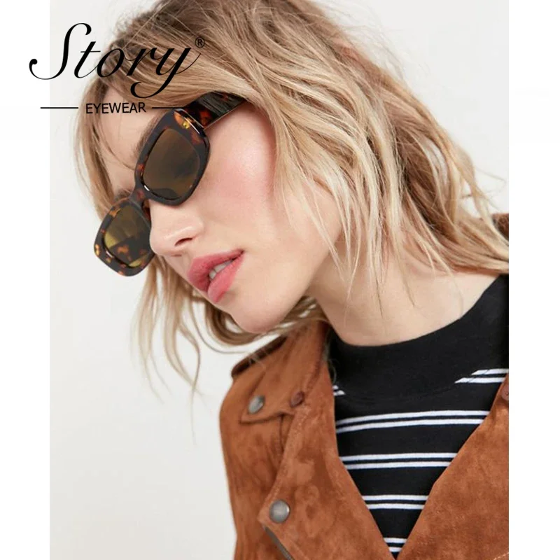 Story Vintage Rectangle sunglasses women 2020 Brand Design Classic retro Leopard small square sun glasses Shades S77087H