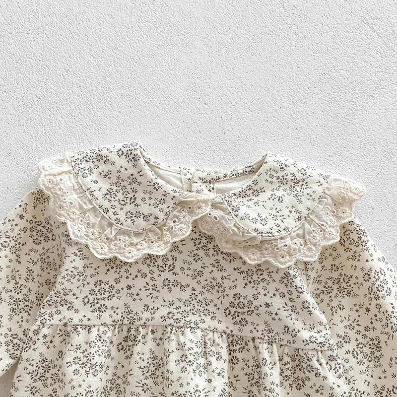 Baby Girls Romper Autumn Infant Baby Bodysuit Lace Flower Cotton Long Sleeved Newborn Baby Jumpsuit Princess Baby Girl Clothing