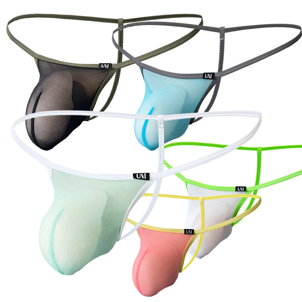 

Men's Mesh Transparent Low Waist Thong Underwear With Pocket T-Back G-String Design Penetrating Trunk Briefs For Comfortable Fit