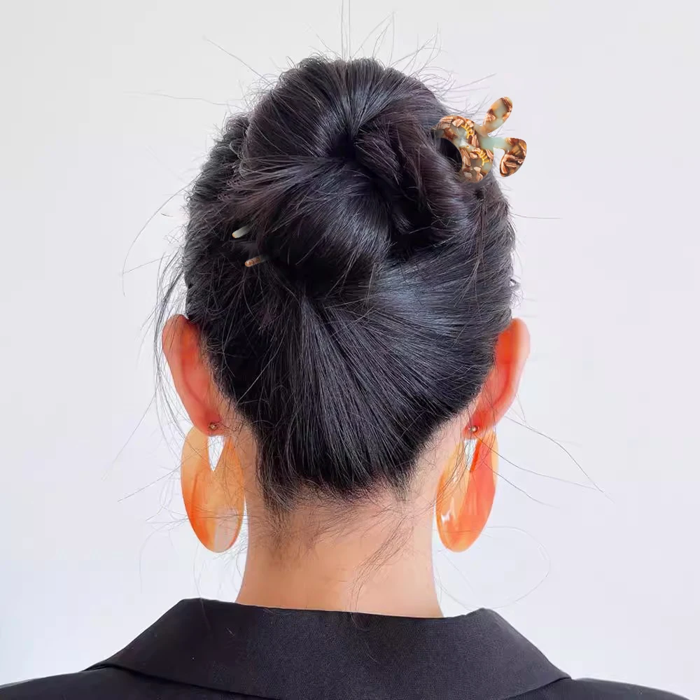 شوكة شعر على شكل حرف U، إكسسوارات شعر عصرية على شكل أرنب لطيف، دبوس شعر بحمض الأسيتيك، تصميم هندسي، أغطية رأس، عصي شعر للنساء والفتيات