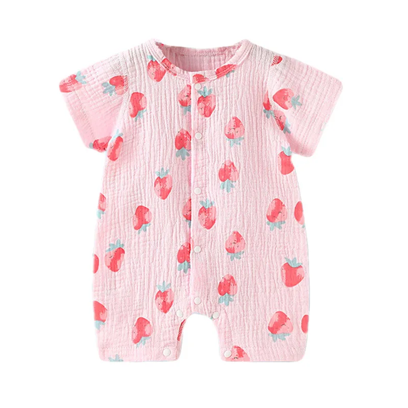 Vêtements d\'été pour bébés filles et garçons, combinaison en mousseline de coton, short à manches courtes, barboteuse de 0 à 2 ans