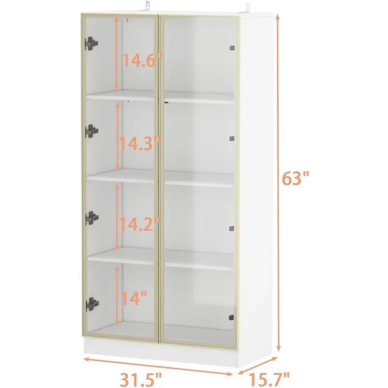 Display Case Cabinet with Glass Doors and Lights, Glass Display Cabinet with 4-Tier Storage Shelves, Pop-up Design.