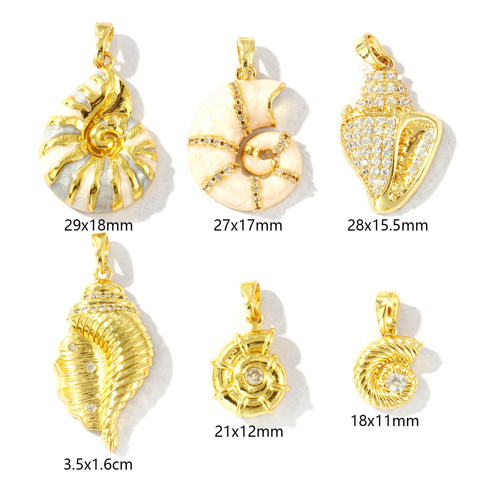 1 Pc Ocean Jewelry Charm Pendant Rhinestone Enamel Conch/ Sea Snail Clear Rhinestone Brass 18K Gold Plated Pendants DIY Necklace