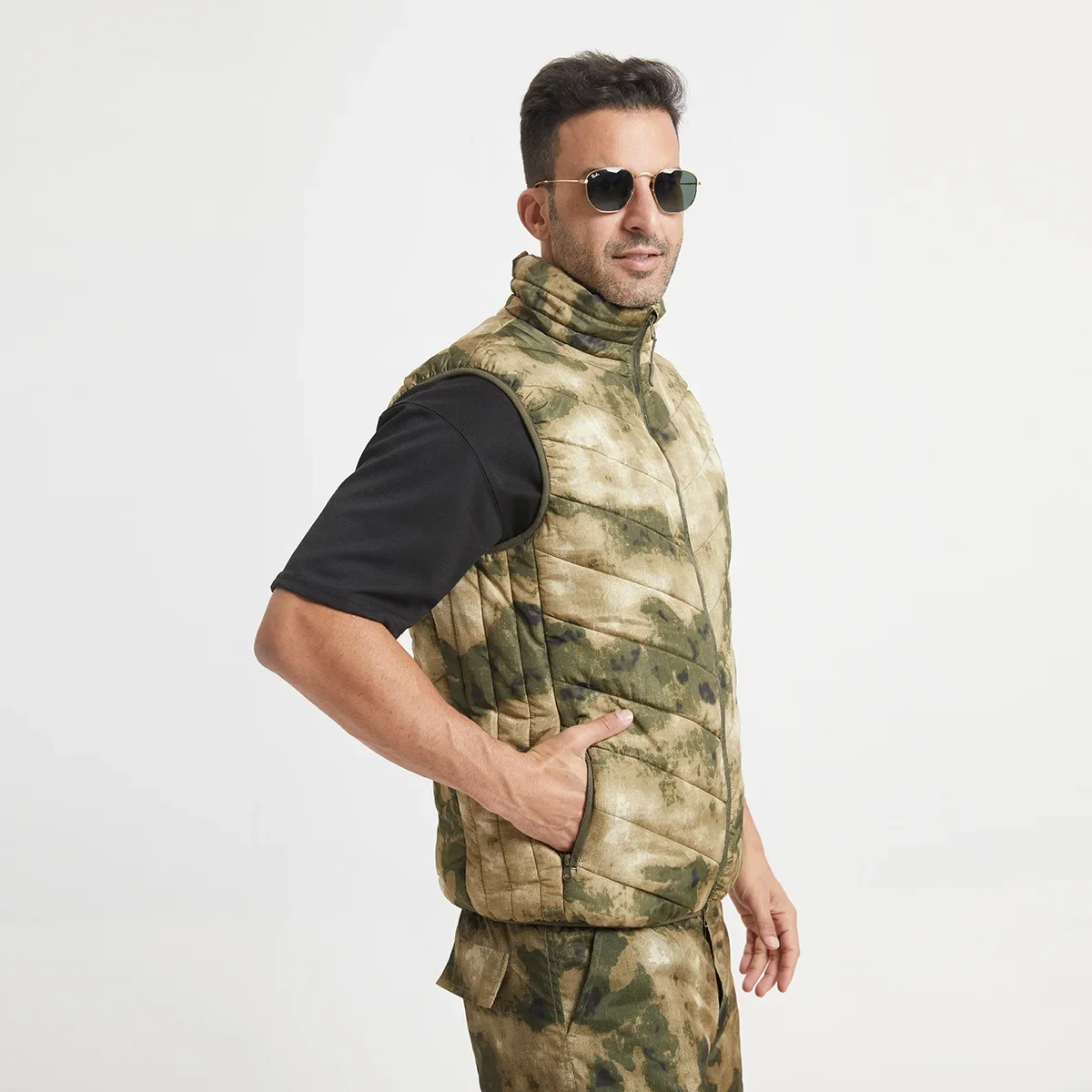 Colete esportivo casual masculino com vários bolsos, zíper, quente, camuflagem, tático, ao ar livre, caminhadas, tops de caça