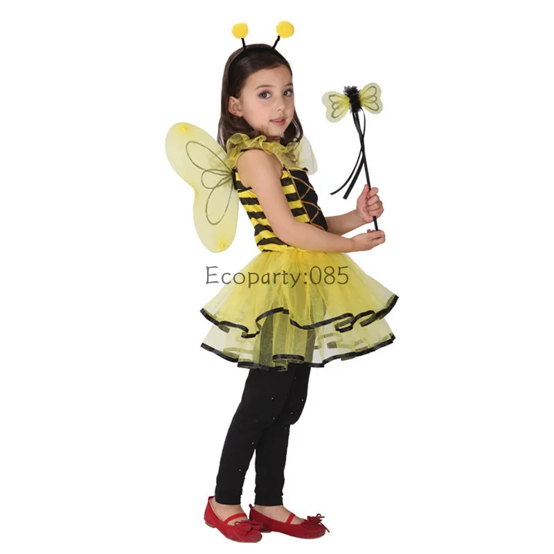 Women Girls Halloween Costumes Cute Bee Wings + Dress Set Party Favors for Holiday Pretty Bee Play Bee Fairy Costume