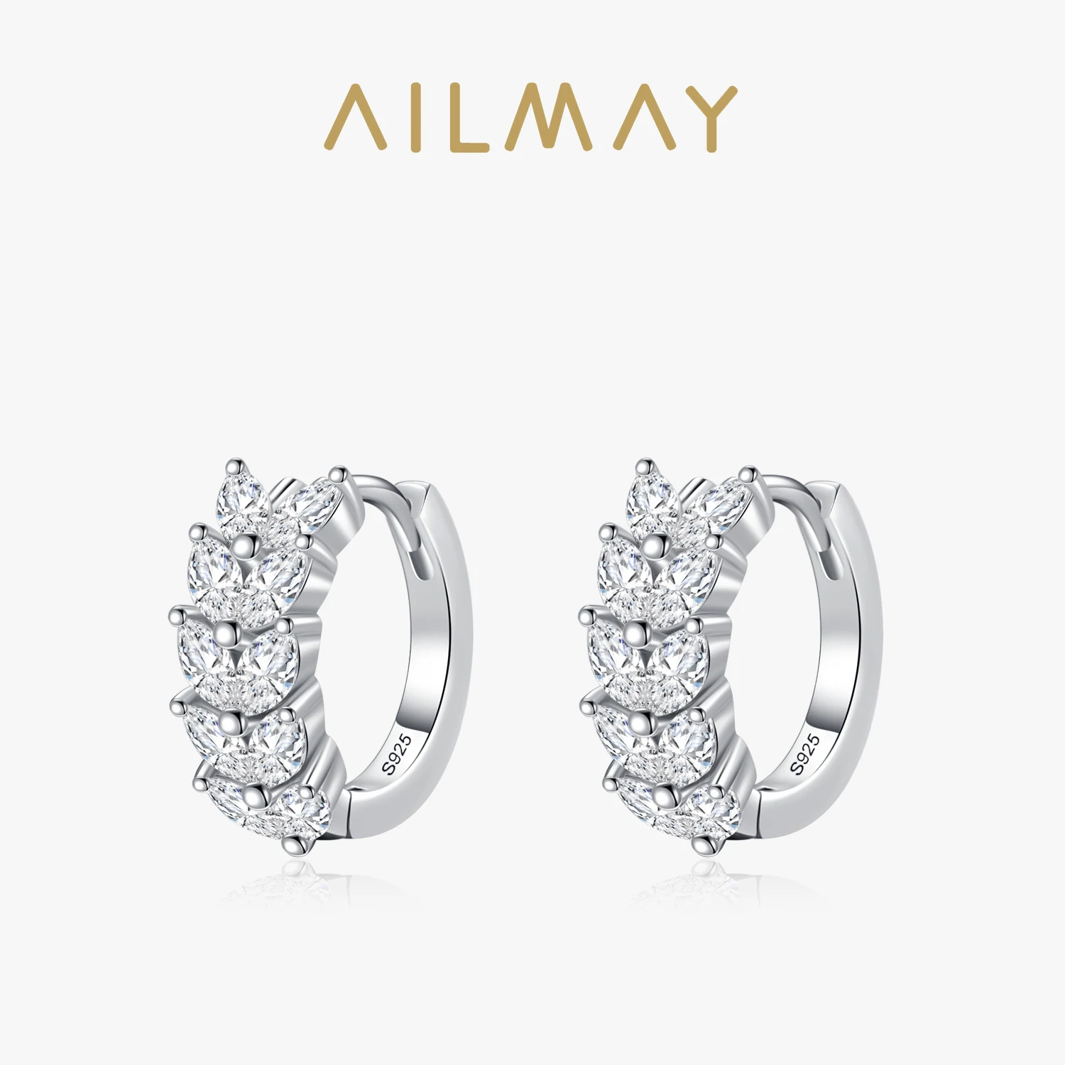 

Ailmay, роскошные серьги-кольца из чистого серебра 925 пробы счастливые листья, ослепительные серьги-кольца с фианитом для женщин, изысканные вечерние пряжки для ушей, ювелирные изделия, подарок