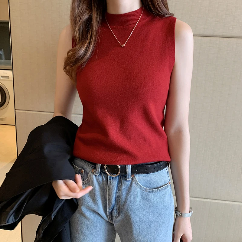 Blouses Top Femme Knit Blouse Women Blusas Mujer De Moda 2024 Verano Sleeveless Black White Knitted Blouse Shirt Tops Women E821