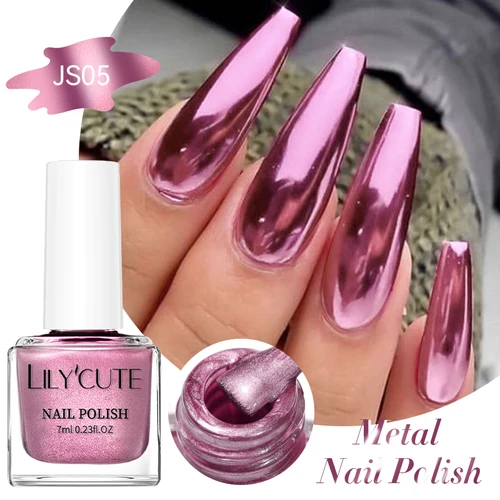 Imagen 2 del producto LILYCUTE-esmalte de uñas metálico plateado superbrillante, 7ML, sin necesidad de lámpara, botella de vidrio de estilo francés de secado rápido, barniz para manicura artística