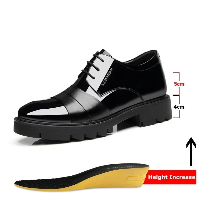 

New Man Patent PU Leather Splicing Men Elevator Shoes 4/7/9 CM Height Increase Lift Men Formal Oxford Shoes for Business Wedding