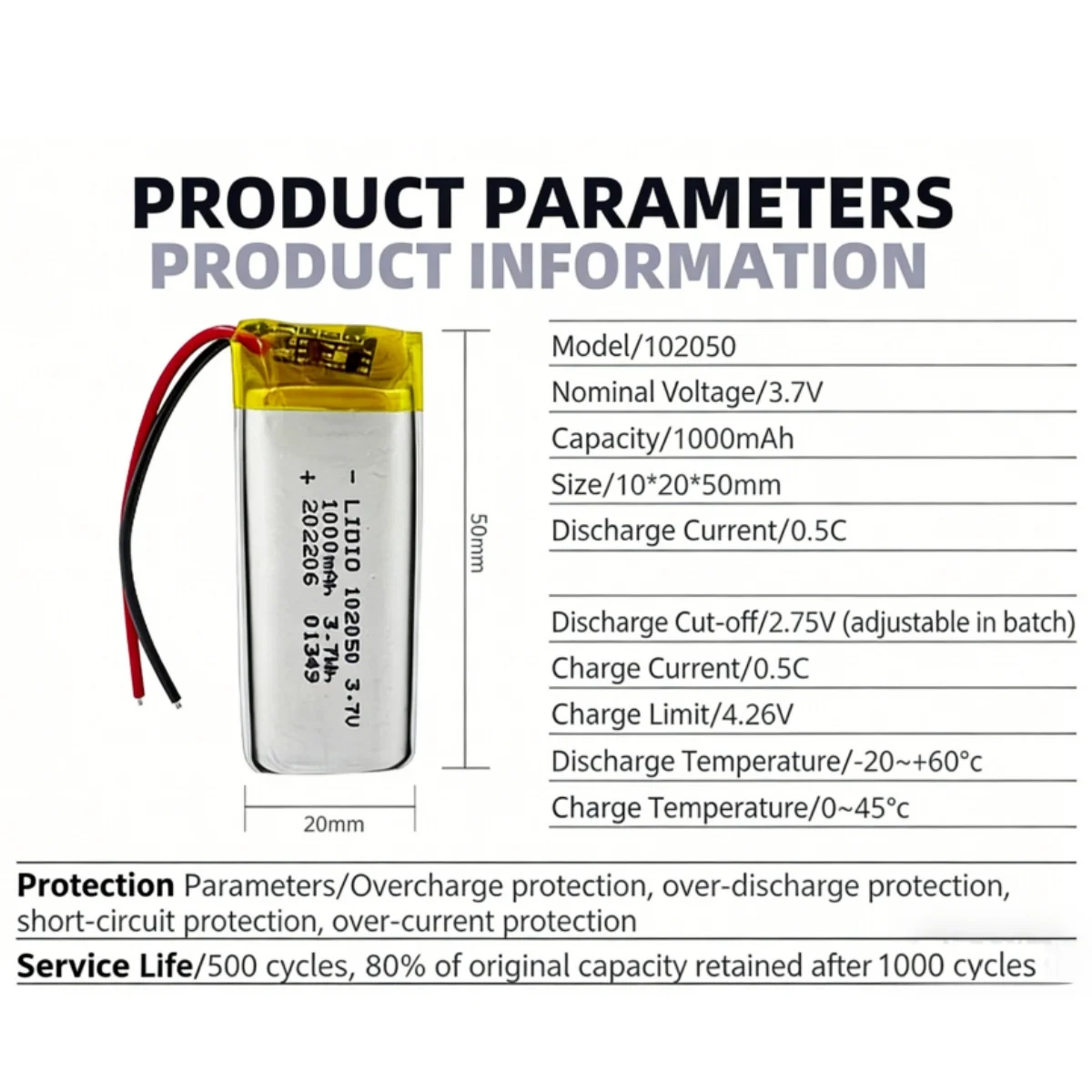 NOWE 102050 3.7V 1000mAh Akumulatory Lipo 1-10 szt. Baterie litowo-polimerowe do urządzeń kosmetycznych, oświetlenia LED, GPS z PCB — zdjęcie produktu 3