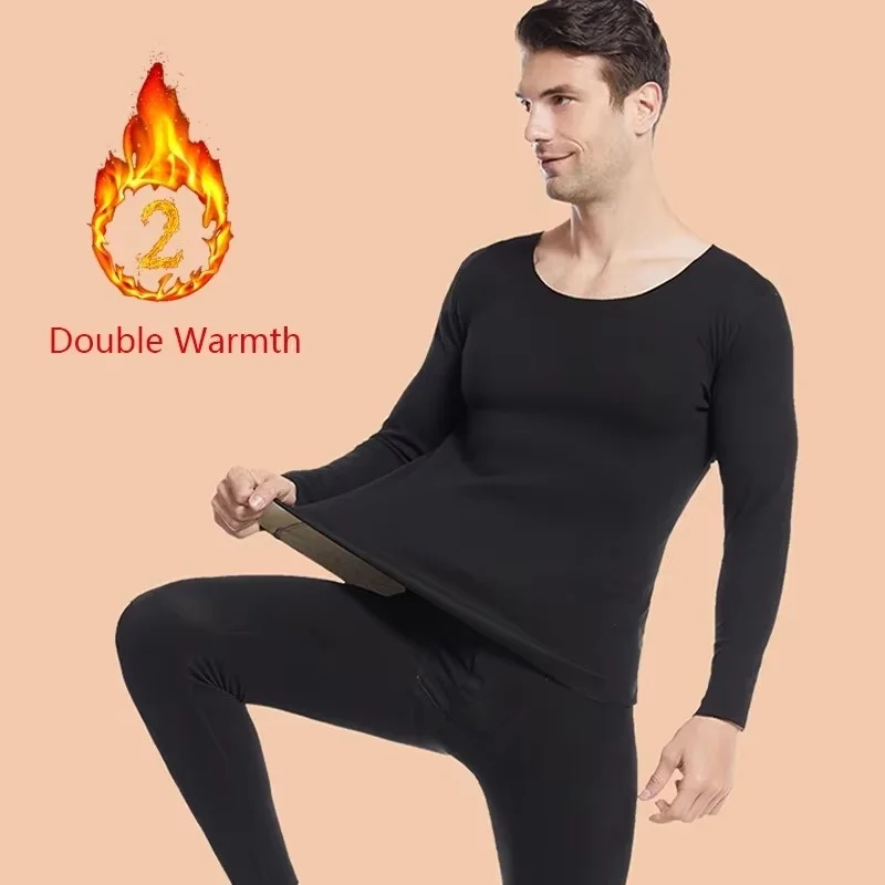 Men Winter Thermal Underwear Set High Elasticity Slim Body Face Sanding Double Warmth Comfortable And Breathable