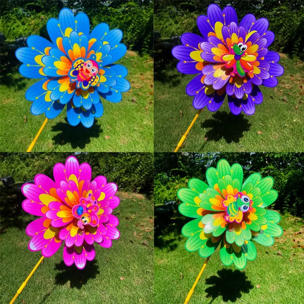 Mulino a vento grande multistili con petali a sei foglie, colorato tradizionale, in PVC, per prato, fiore, girandola, cartone animato a doppio strato