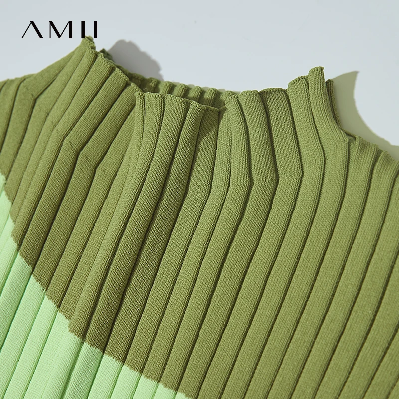 Amii Minimalist Color Matching Women's Knitted Sweaters 2025 Autumn New Sleeveless Pullover Semi-turtleneck Slim Top 12542001