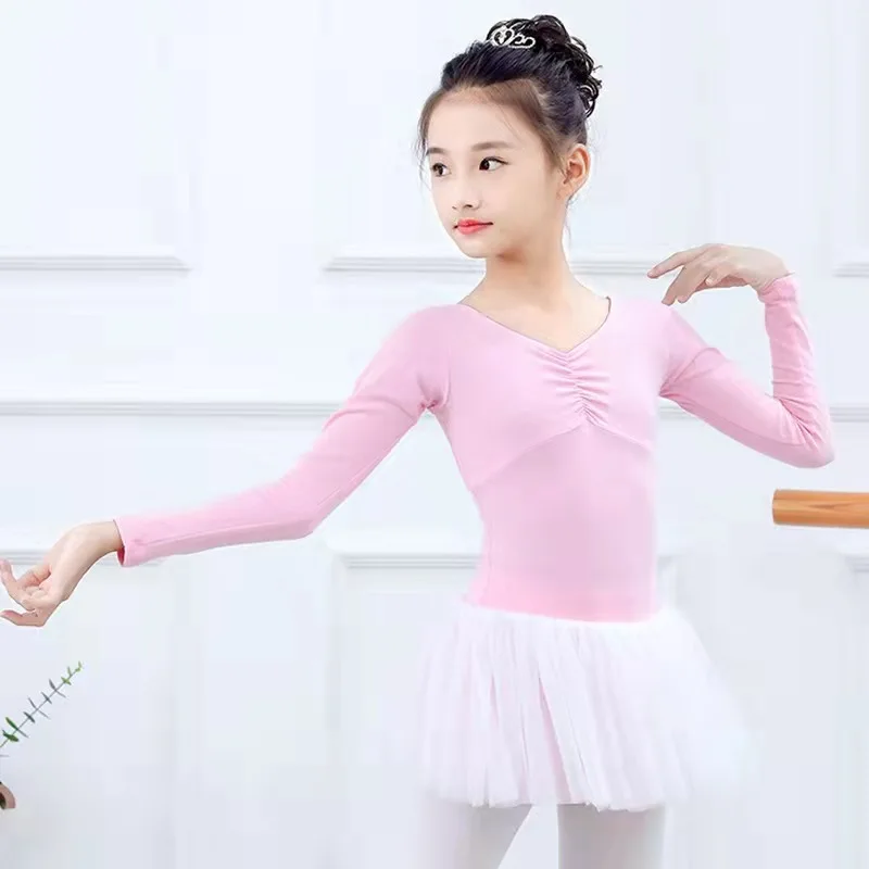 Leotardo de gimnasia para niñas, Ropa de baile, leotardos de algodón, Azul, Rosa