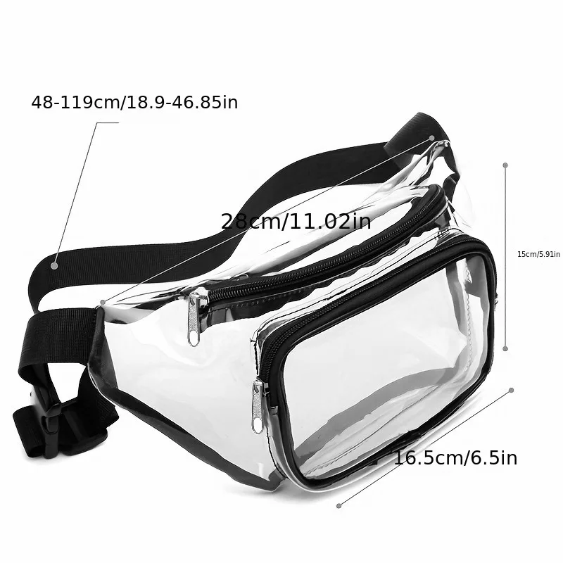 Women Pvc Waist Belt Bag Fanny Pack Hip Bum Bag Clear Transparent Chest Pouch Bag Beach Travel Banana Hip Zipper Running Bag