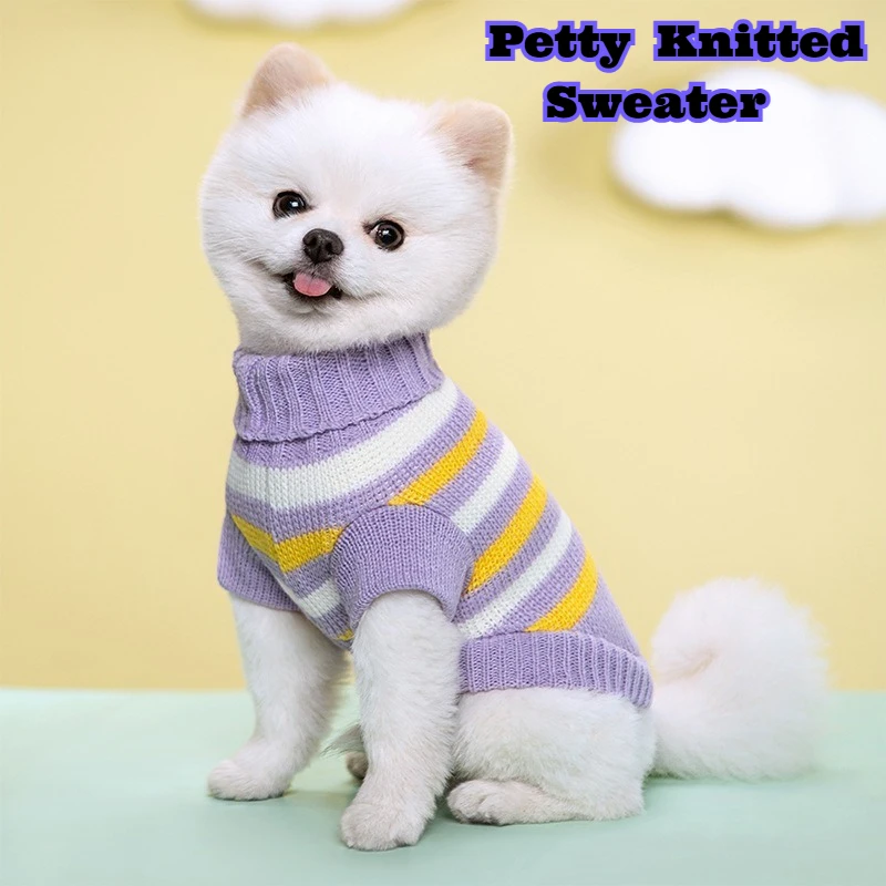 

Pet Sweater Warm Thickened Cable Knit Solid Color High Neck Shawl Collar Wool Clothes Dogs Cats Fall Winter Comfortable Dog Coat
