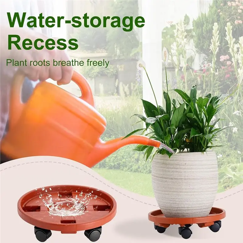 ABLG Brick Round Plant Dolly With Heavy Duty Rolling Flower Pot Tray, Water Catch Tray Universal Wheel Movable Planter Base