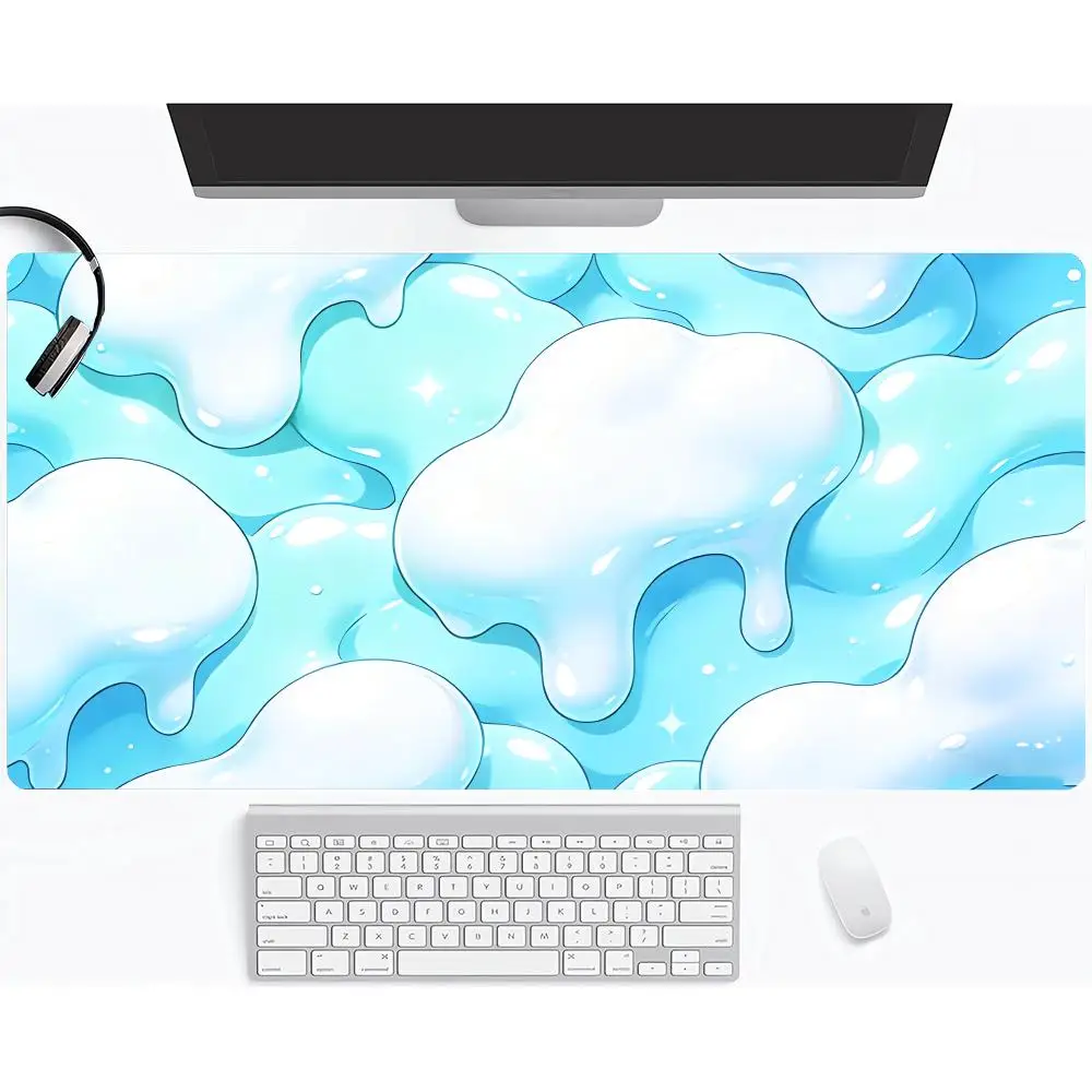 

Игровой коврик для мыши большого размера, сине-белый, с эффектом жидкого гранулирования, XXL, для компьютера, резиновый, для клавиатуры и стола